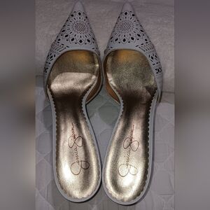 Jessica Simpson White Heels with Gold Insole